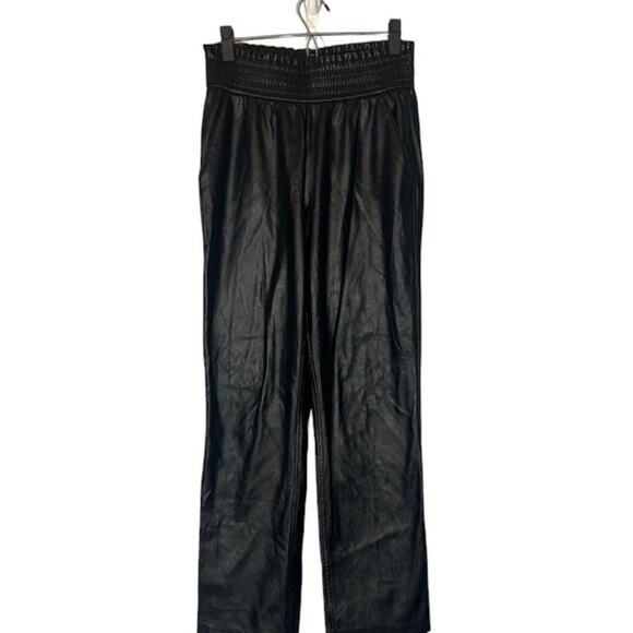 Joie Black Vegan Leather Paper Bag Waist Straight Pants Women Sz M - Picture 1 of 9